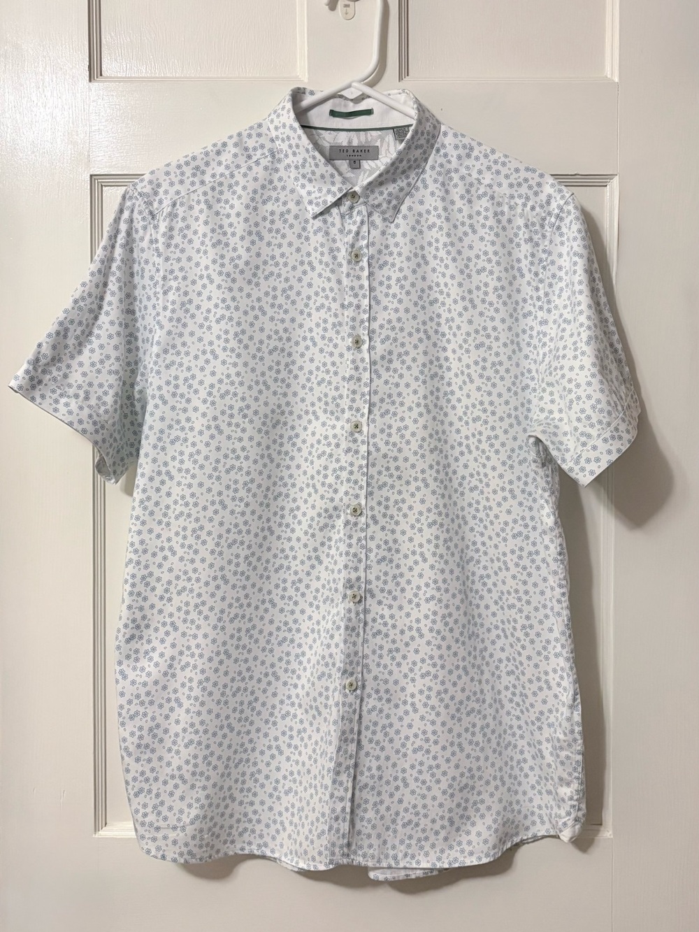 Ted Baker White Short-Sleeve Button-Down with Light Blue Floral Print